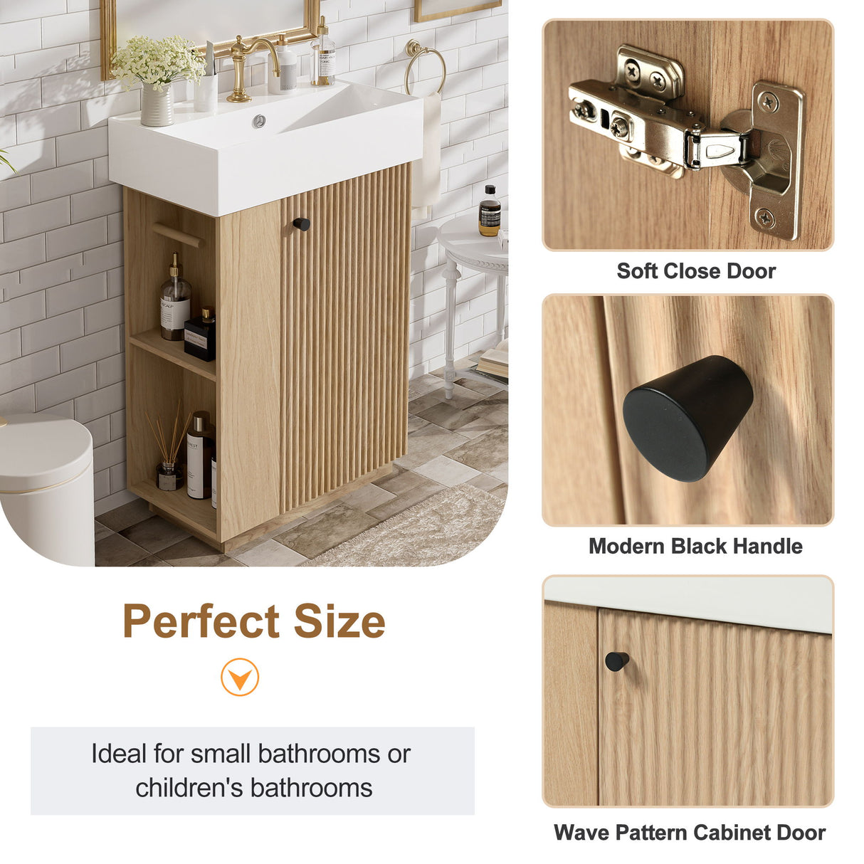 Bathroom Vanity With Sink, Freestanding Wood Grain Cabinet With Storage
