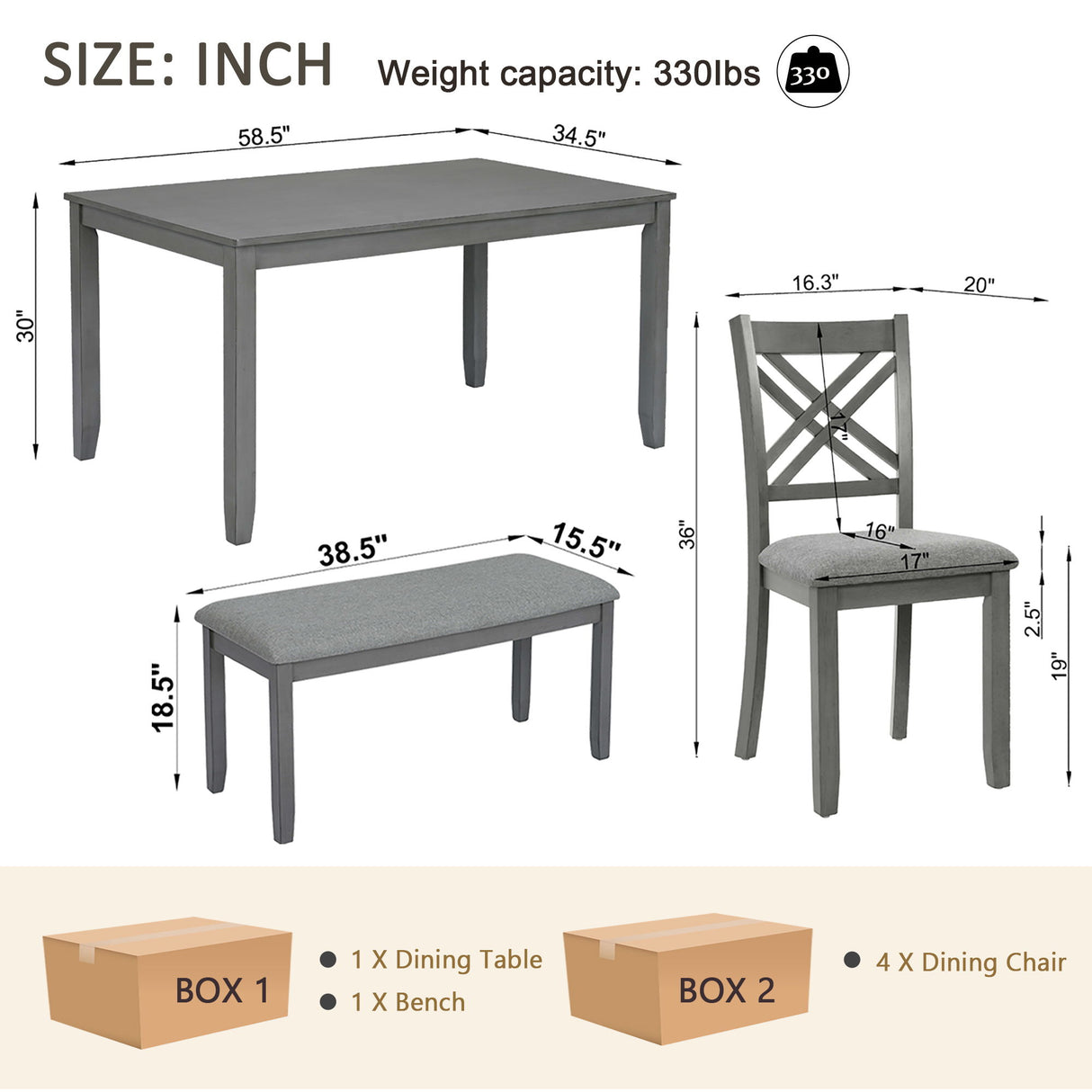 Kitchen Dining Set, Rectangular Dining Table & Upholstered Chairs