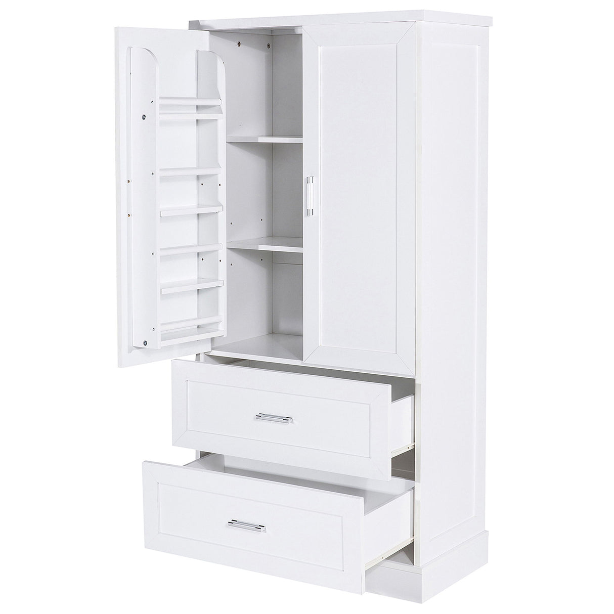 Tall Bathroom Storage Cabinet With 2 Doors And Drawers, Adjustable Shelf