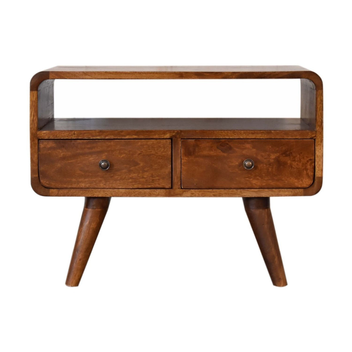 Mini Curved Media Unit With 2 Drawers - Chestnut