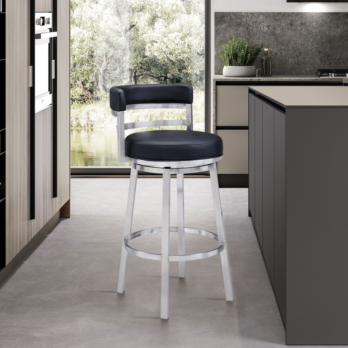 Titana - Swivel Faux Leather And Brushed Stainless Steel Bar Stool