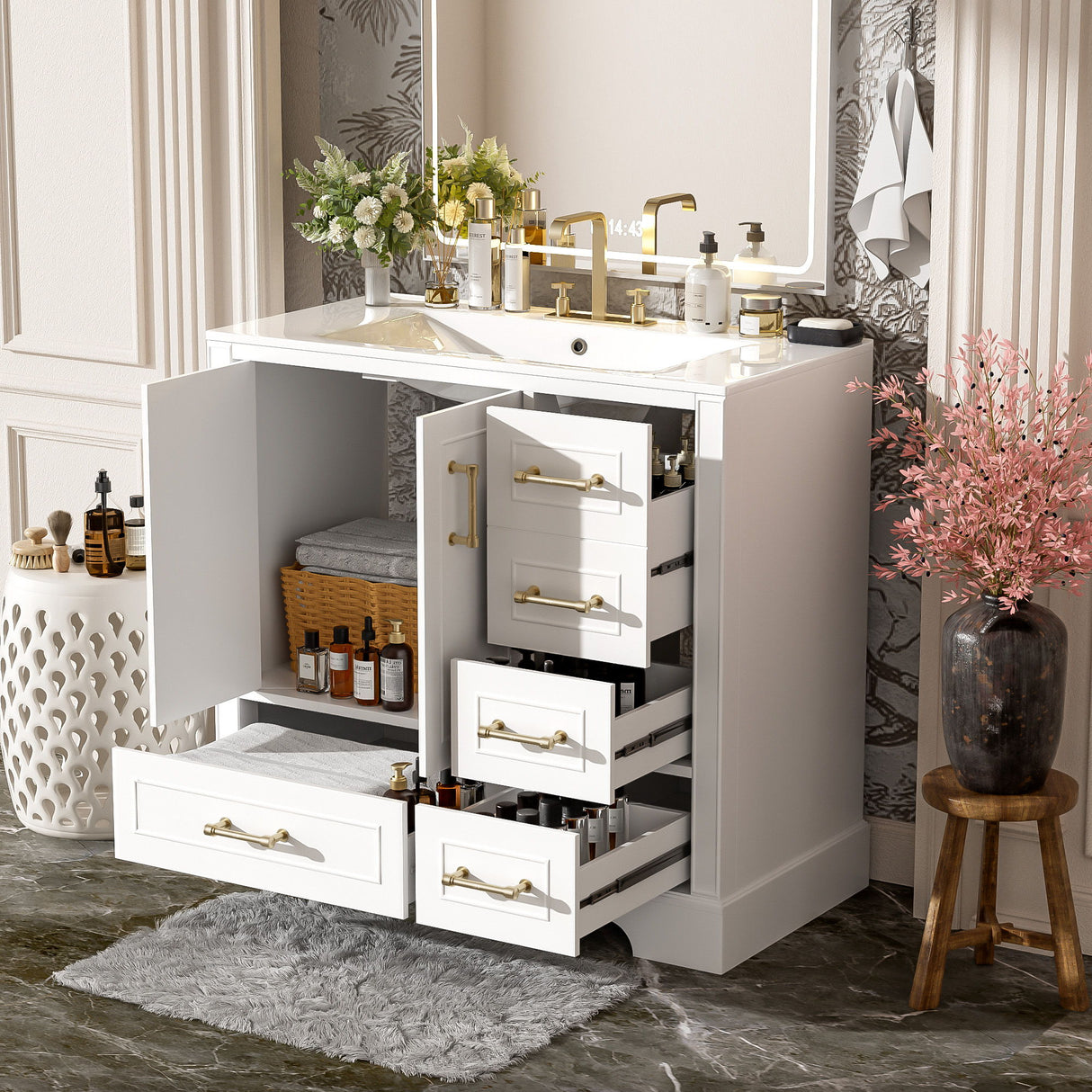 Traditional Bathroom Vanity With Soft Close Doors And Drawers