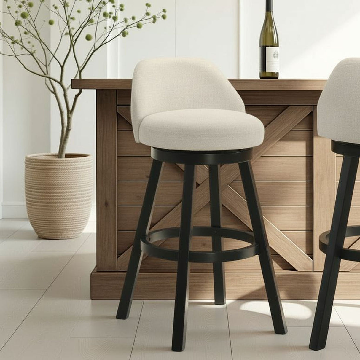 Erika - Modern Transitional Swivel Wood Bar Height Kitchen Bar Stool