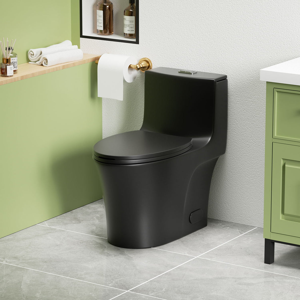 1 Piece Toilet With Dual Flush And Soft Closing Seat - Matte Black