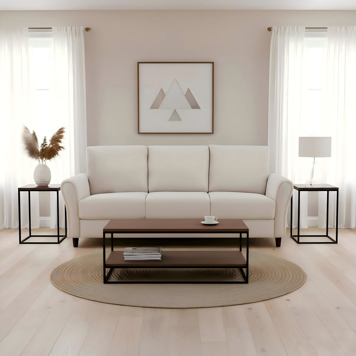Patricia - Curved Arm 3 Seater Sofa - Ivory