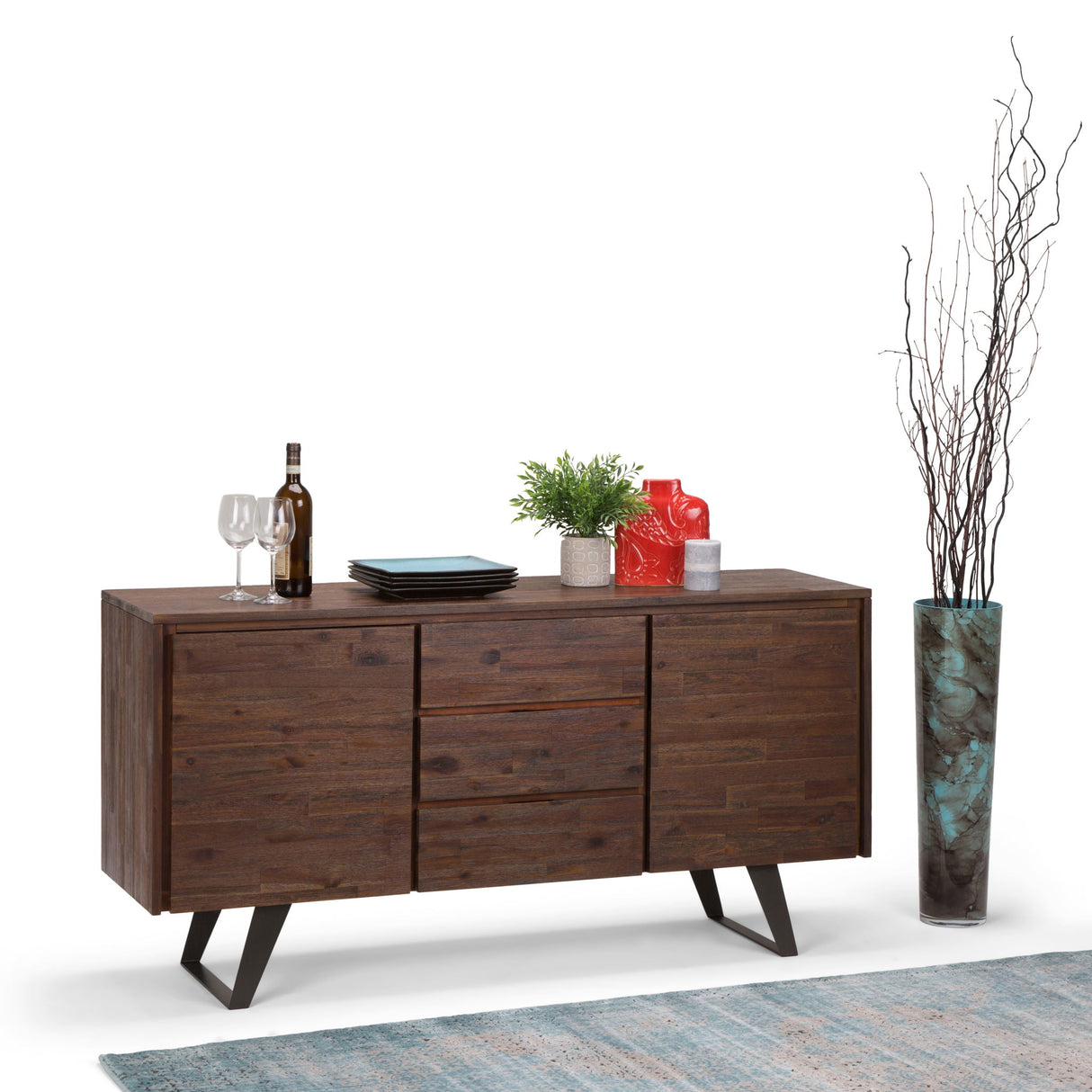 Sideboard Buffet Dining Storage Cabinet Industrial Acacia Wood 60x30in
