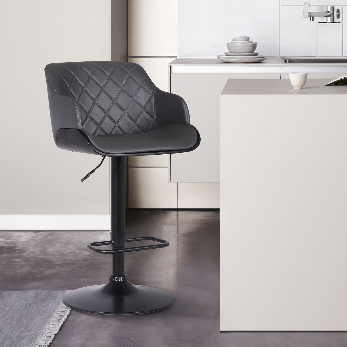 Toby - Adjustable Height Swivel Bar Stool - Black / Gray
