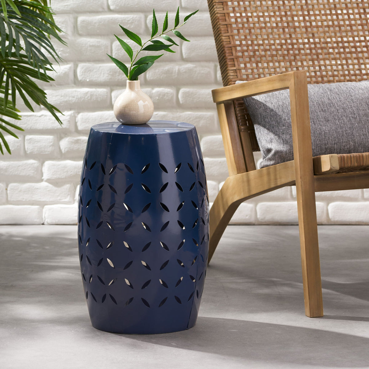 Outdoor Lace Cut Side Table - Navy Blue