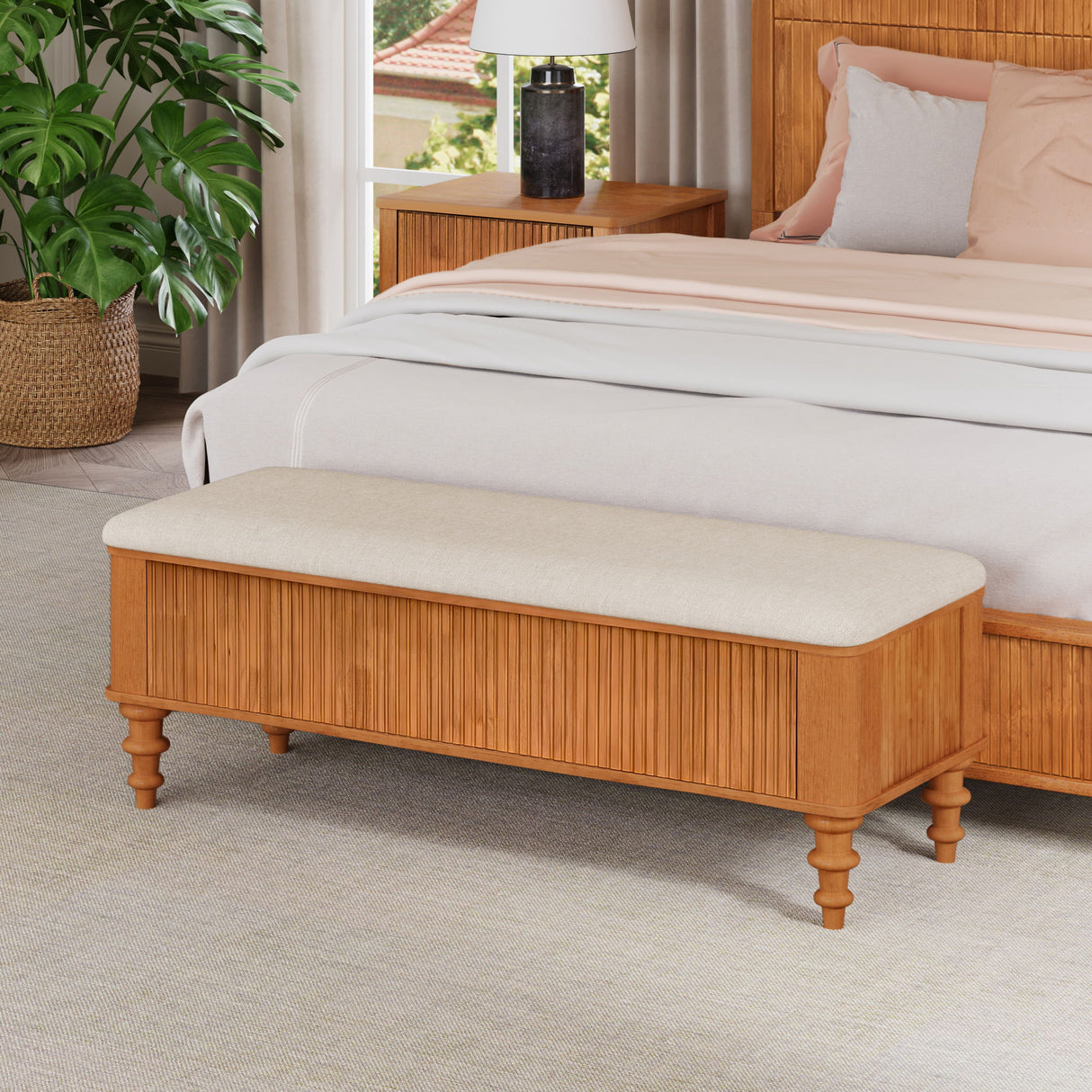 Storage Ottoman Bench For Living Room - Natural