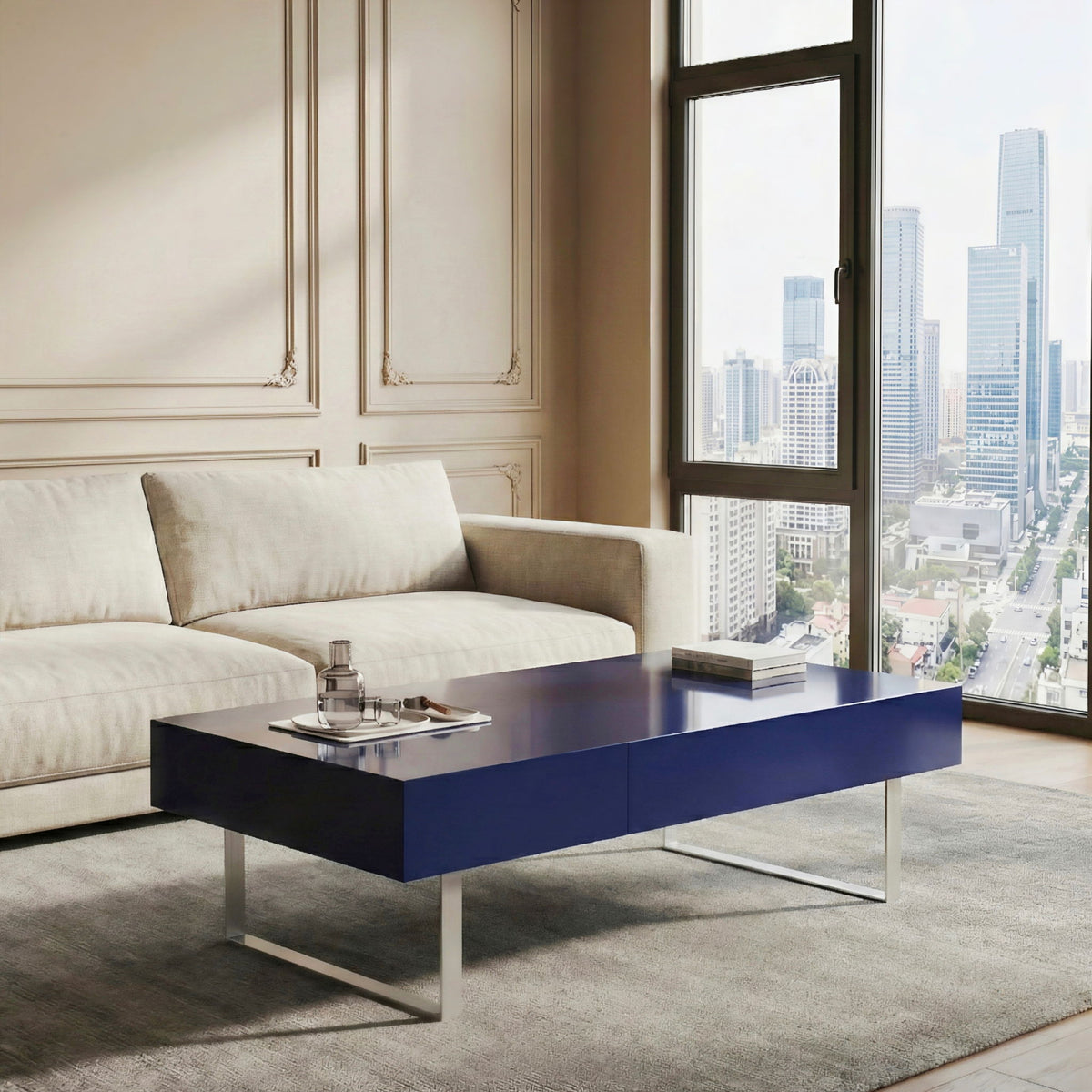 Rectangular Coffee Table With Hidden Storage - Blue