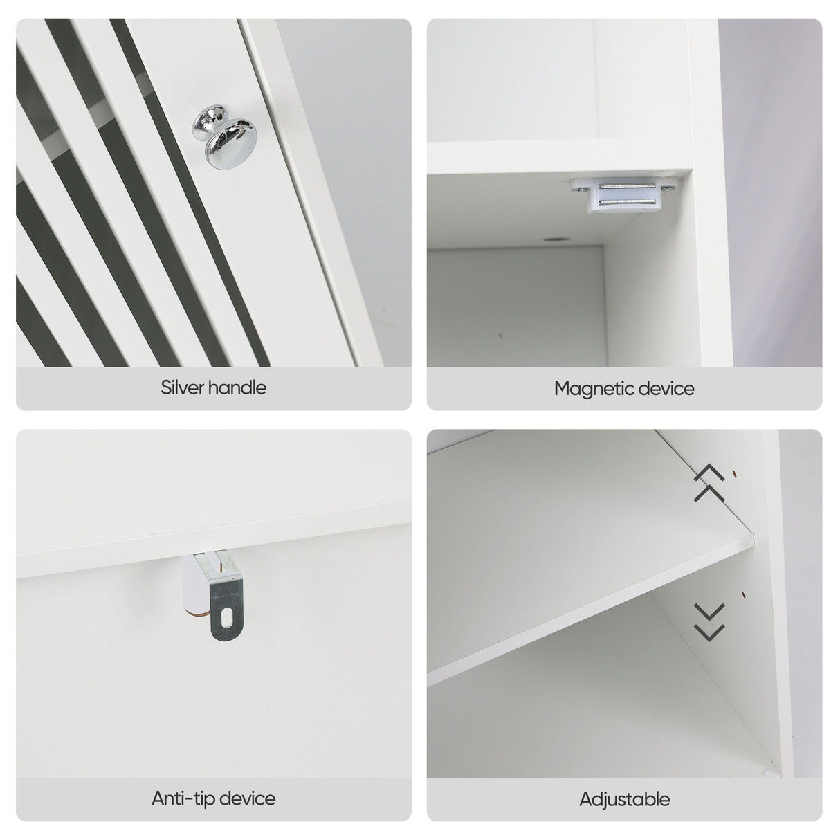 Louvered Door Bathroom Low Cabinet With Multi Layer Storage - White