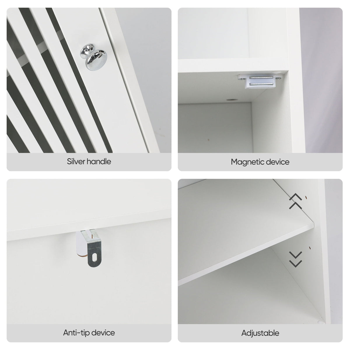 Louvered Door Bathroom Low Cabinet With Multi Layer Storage - White