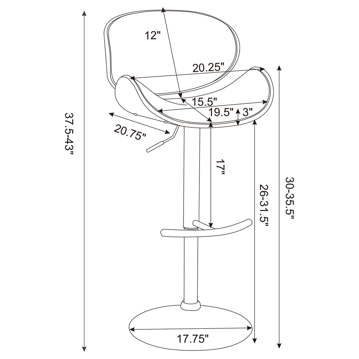 Adjustable Height Bar Stool - Black