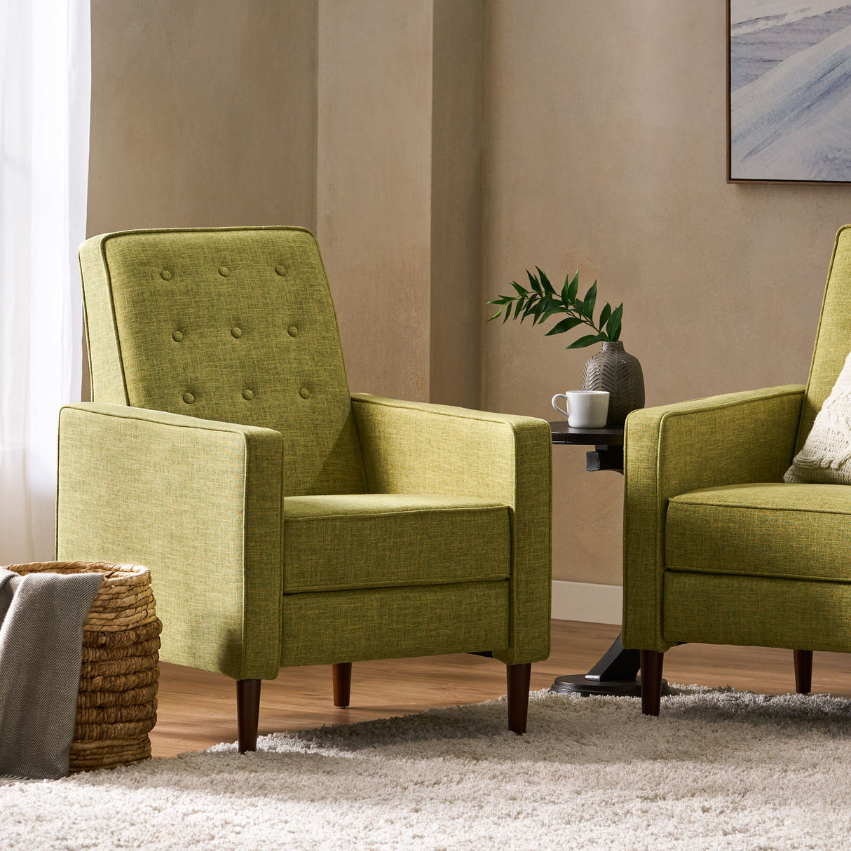 Mid-Century Modern Recliner With Button Tufted Waffle Stitch