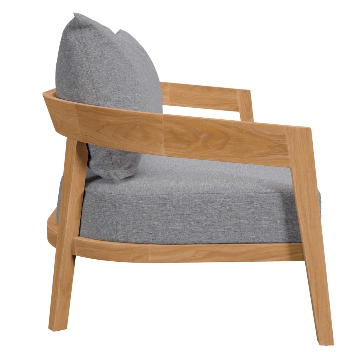 69" Natural Teak Wood Outdoor Patio Loveseat with Gray Cushions - Outdoor - Alpine Outlets