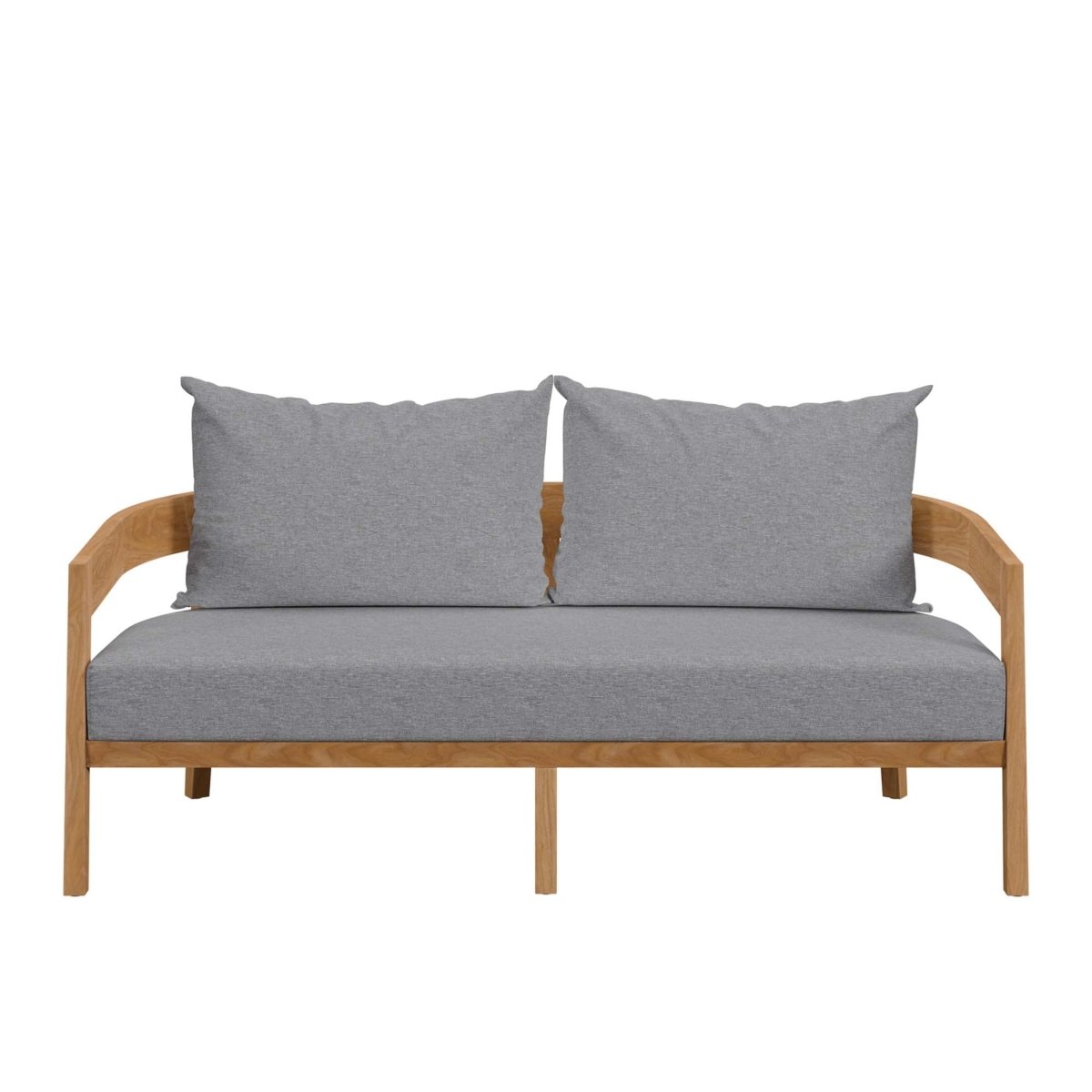 69" Natural Teak Wood Outdoor Patio Loveseat with Gray Cushions - Outdoor - Alpine Outlets