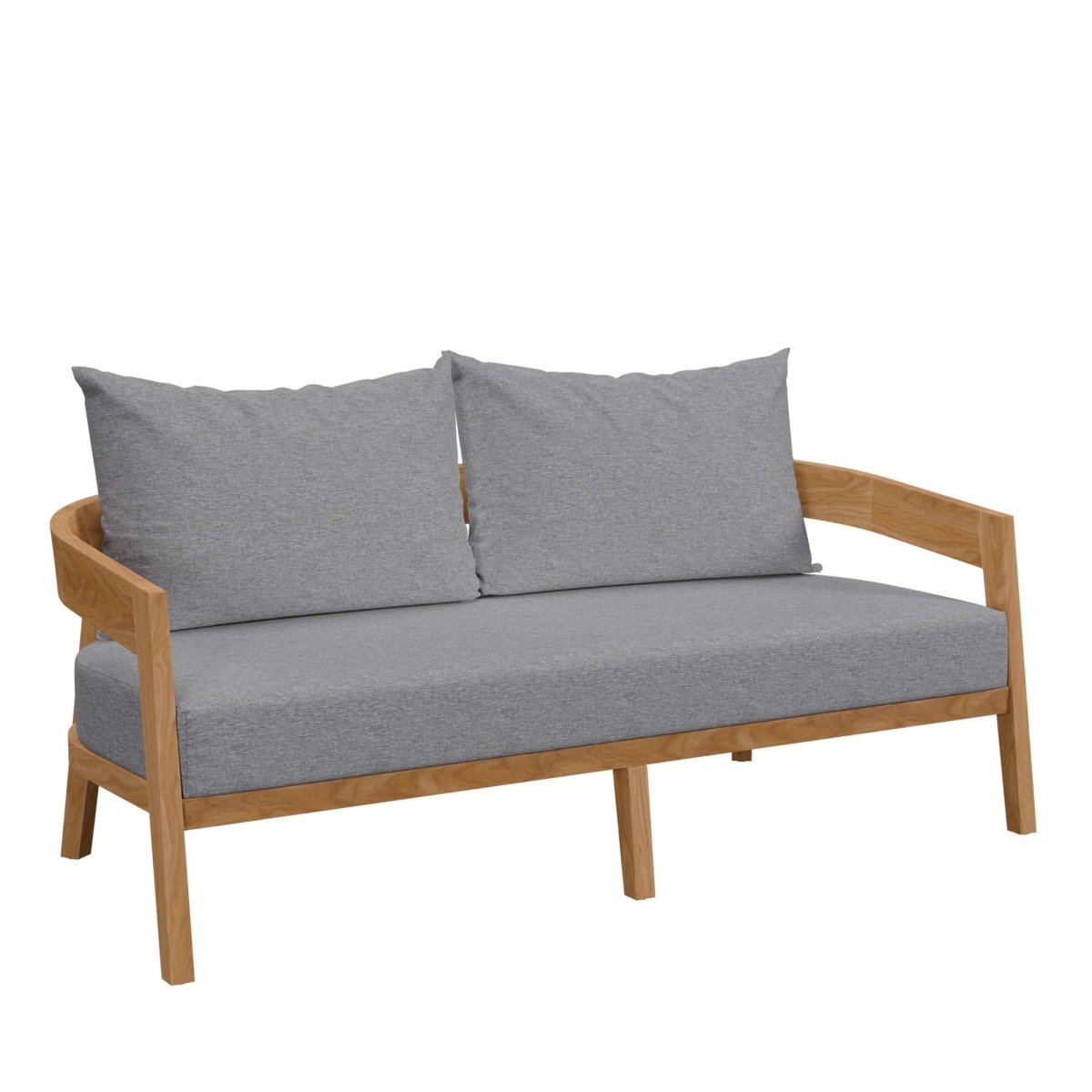 69" Natural Teak Wood Outdoor Patio Loveseat with Gray Cushions - Outdoor - Alpine Outlets