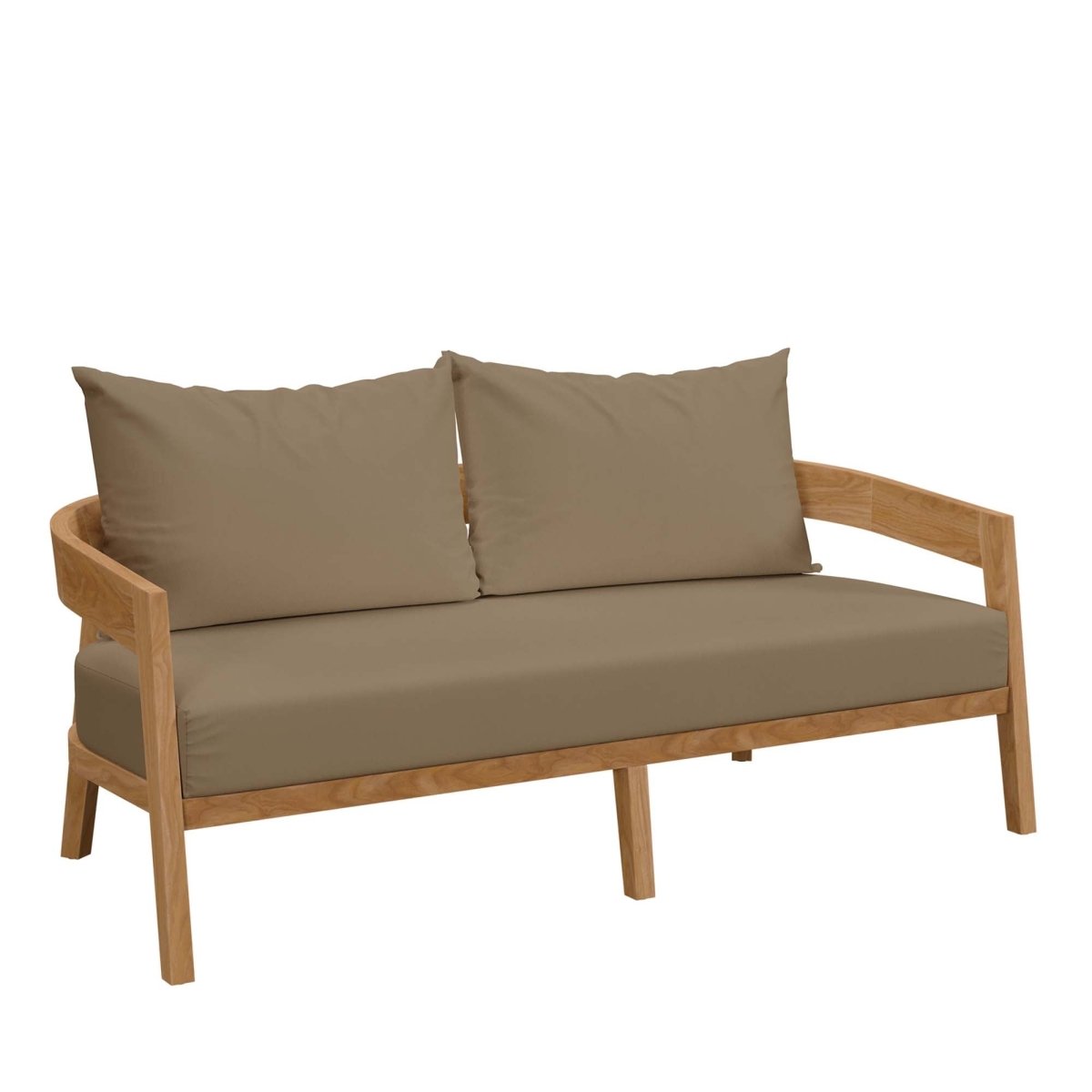 69" Natural Teak Wood Outdoor Patio Loveseat with Light Brown Cushions - Outdoor - Alpine Outlets