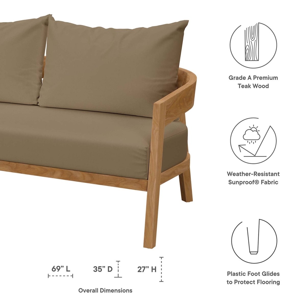 69" Natural Teak Wood Outdoor Patio Loveseat with Light Brown Cushions - Outdoor - Alpine Outlets