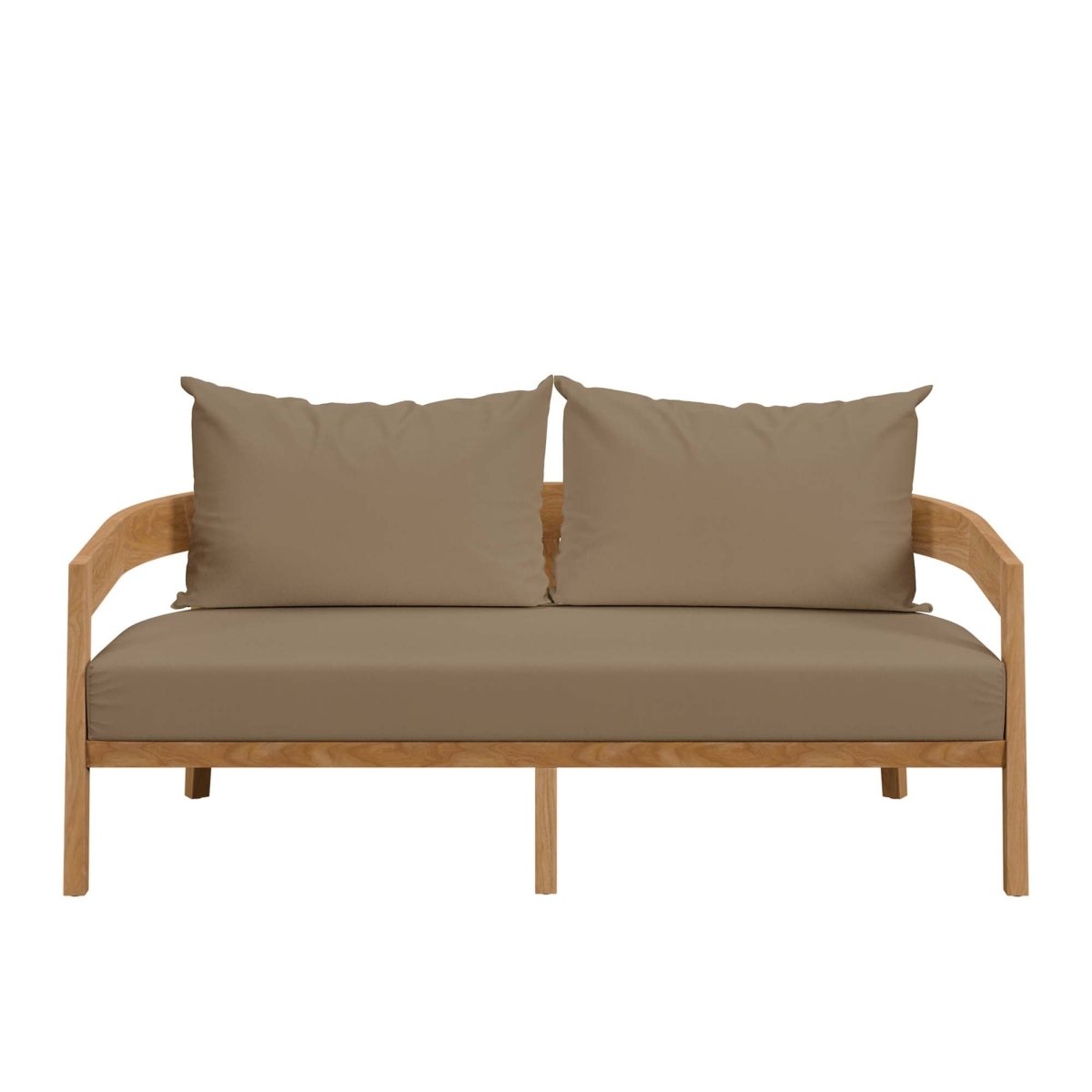 69" Natural Teak Wood Outdoor Patio Loveseat with Light Brown Cushions - Outdoor - Alpine Outlets