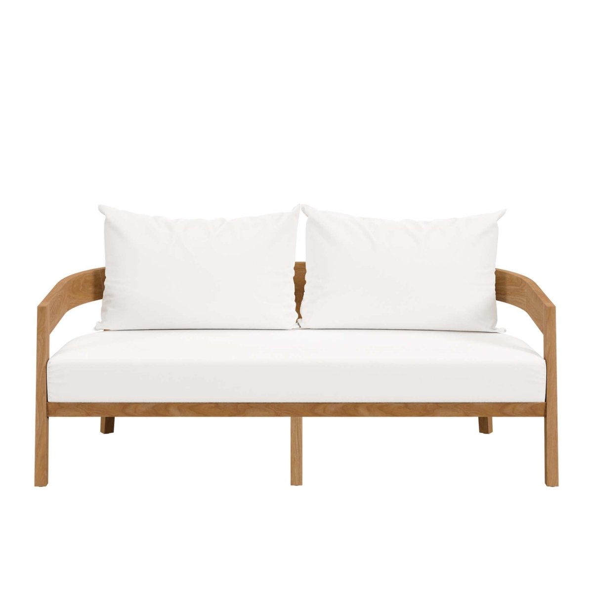 69" Natural Teak Wood Outdoor Patio Loveseat with White Cushions - Outdoor - Alpine Outlets
