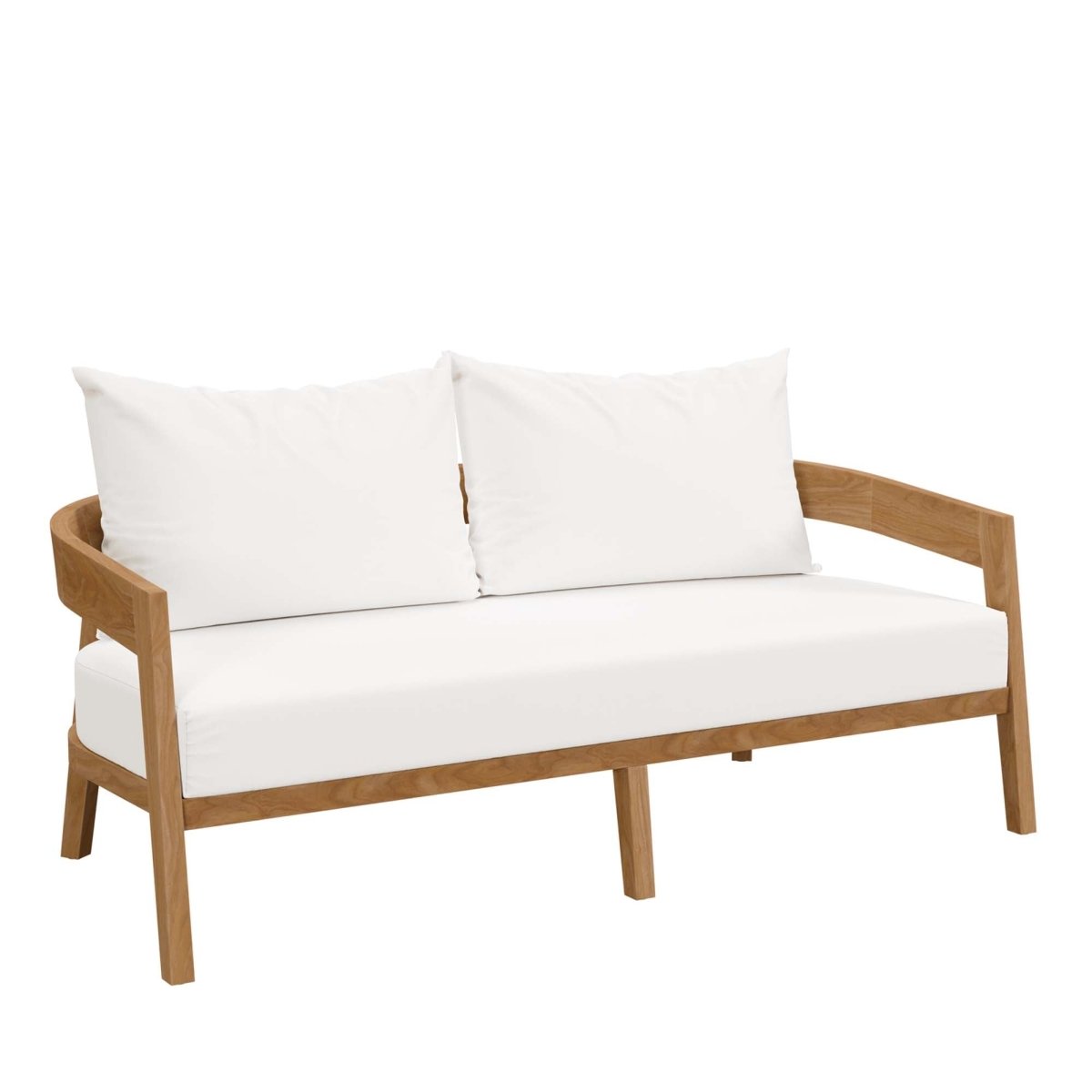 69" Natural Teak Wood Outdoor Patio Loveseat with White Cushions - Outdoor - Alpine Outlets