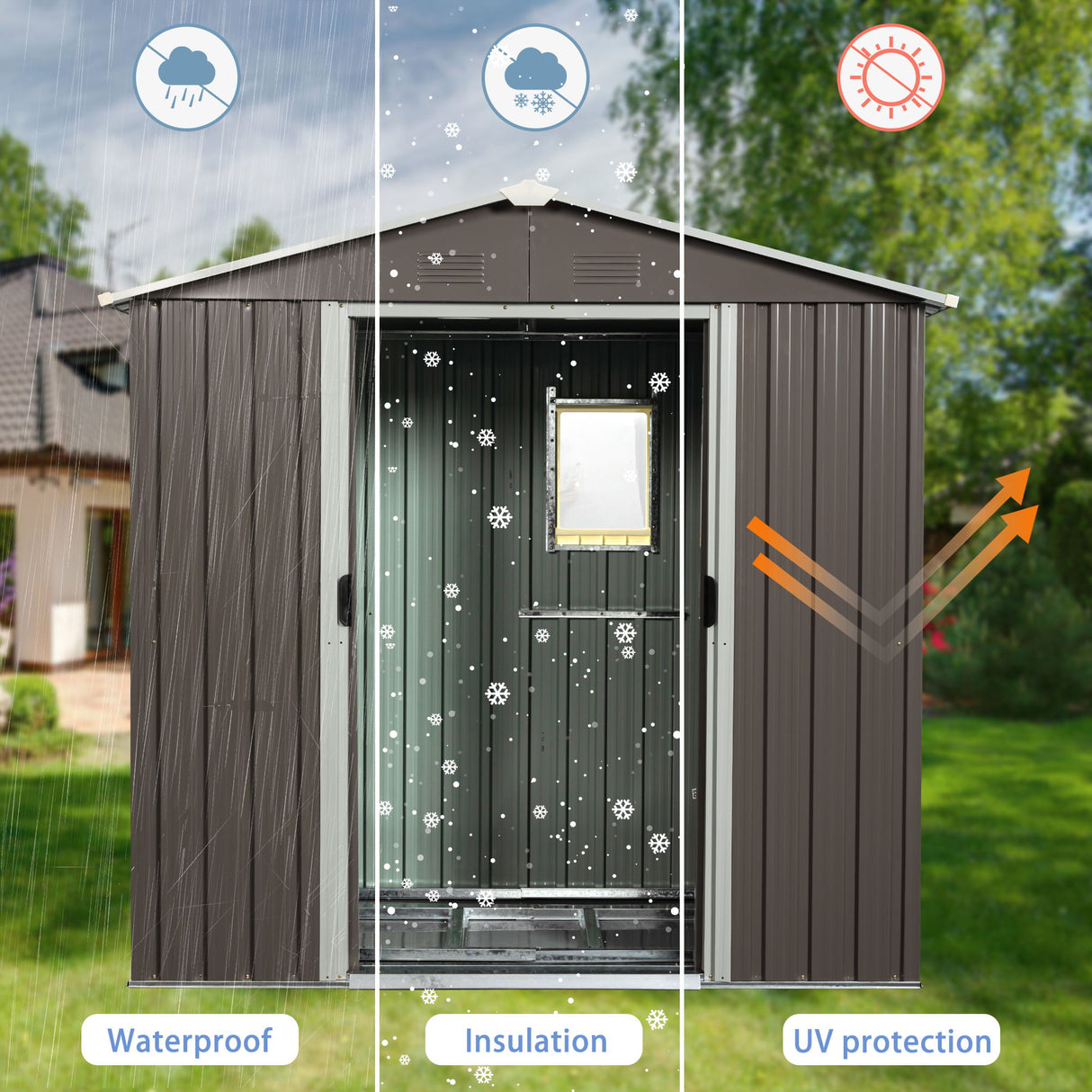 Outdoor Metal Storage Shed Garden Building Weather Resistant Steel 7.5x4ft