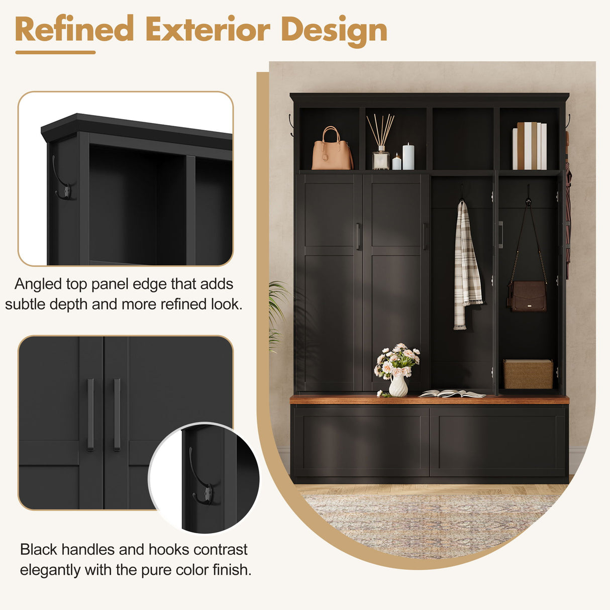 Hall Tree With 4 Hidden Cabinets