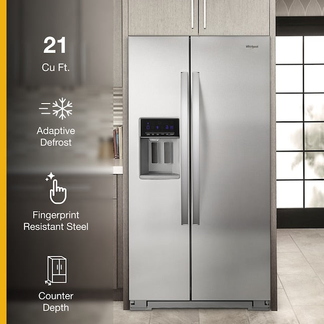Whirlpool 20.6-cu ft Counter-Depth 36-in Wide Side-by-Side Refrigerator with Ice Maker