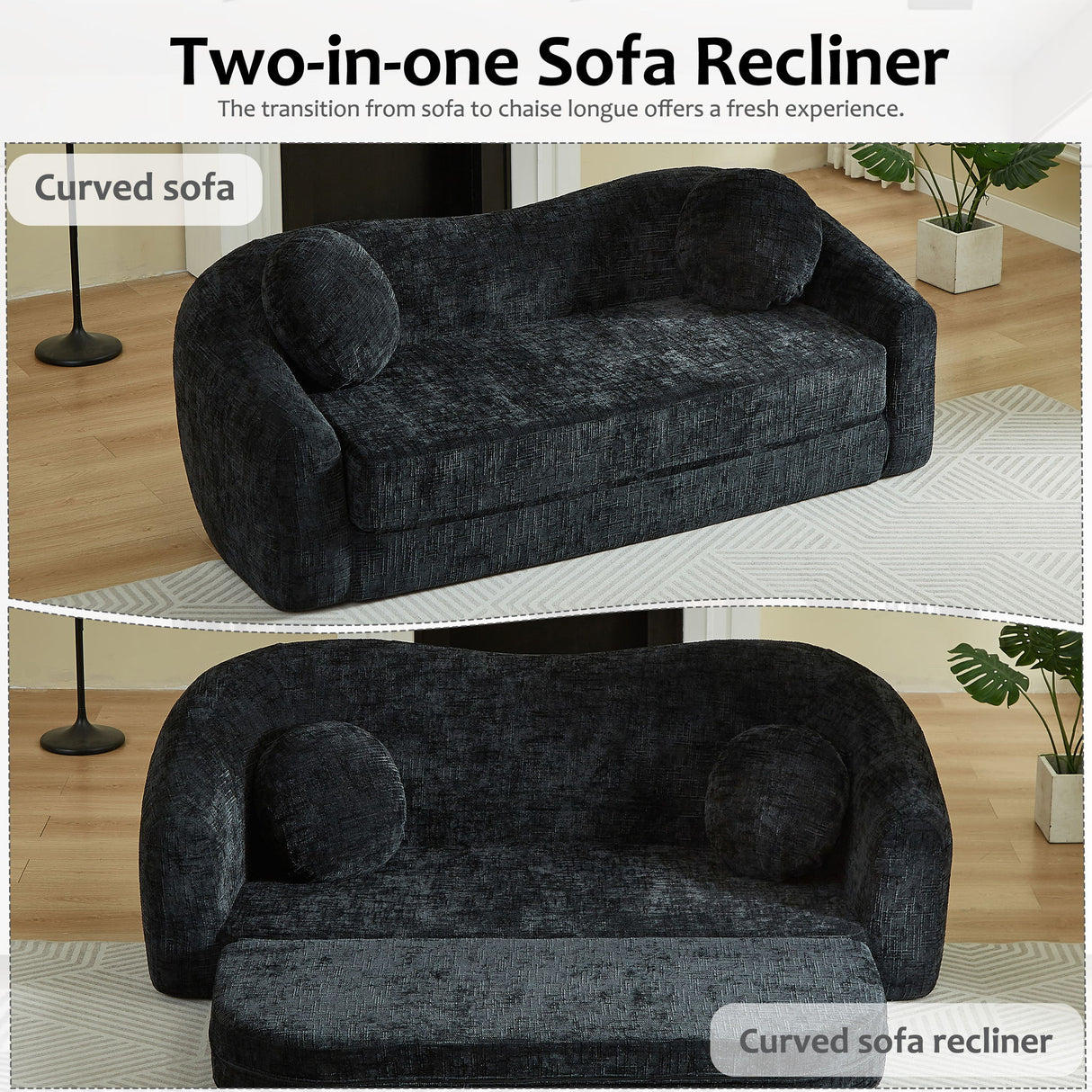 Curved Convertible Sofa, 2 In 1 Frameless Folding Sofa Bed With Pull Out Base And Deep Seat