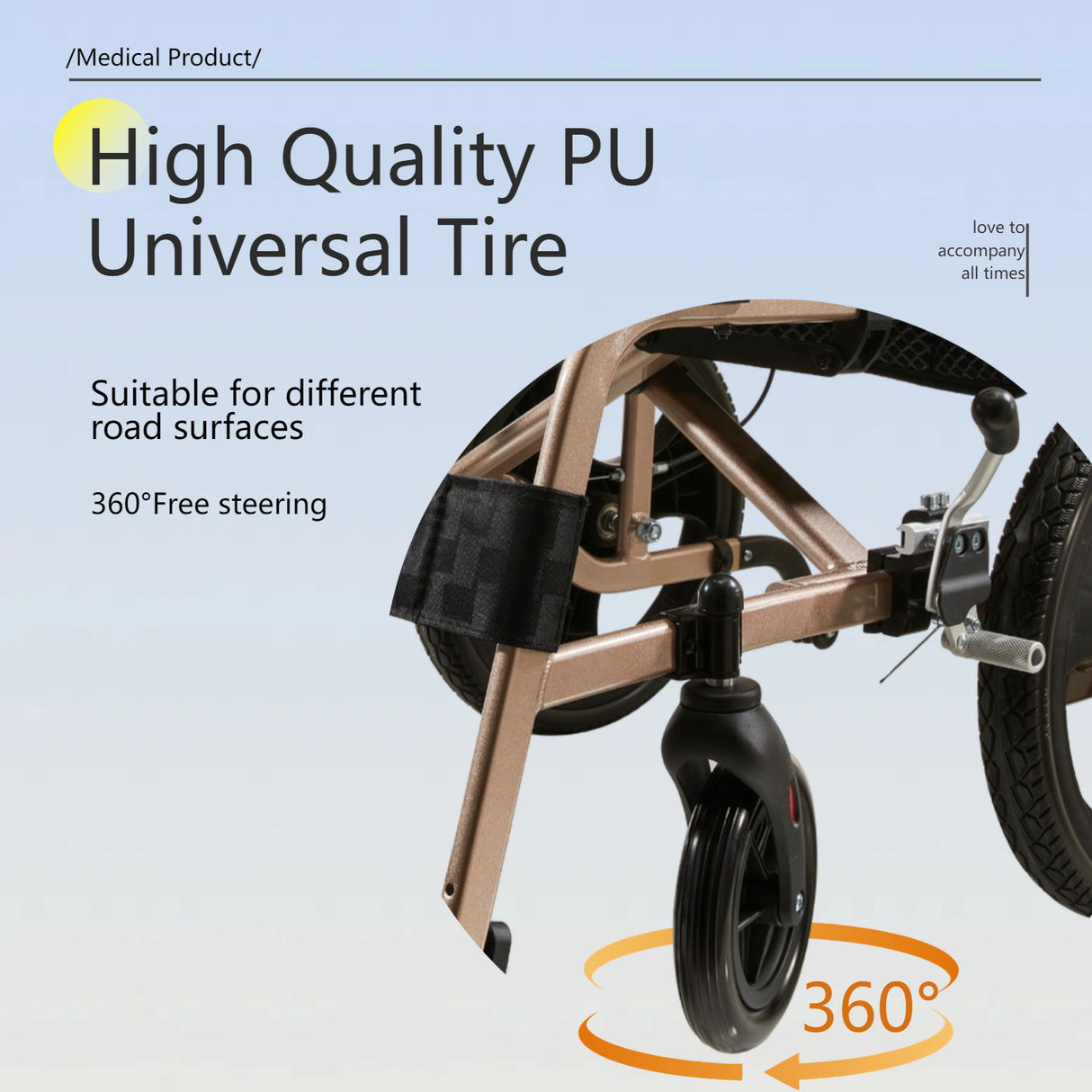 Lightweight Foldable Transport Wheelchair For Adults, Square Tube Design