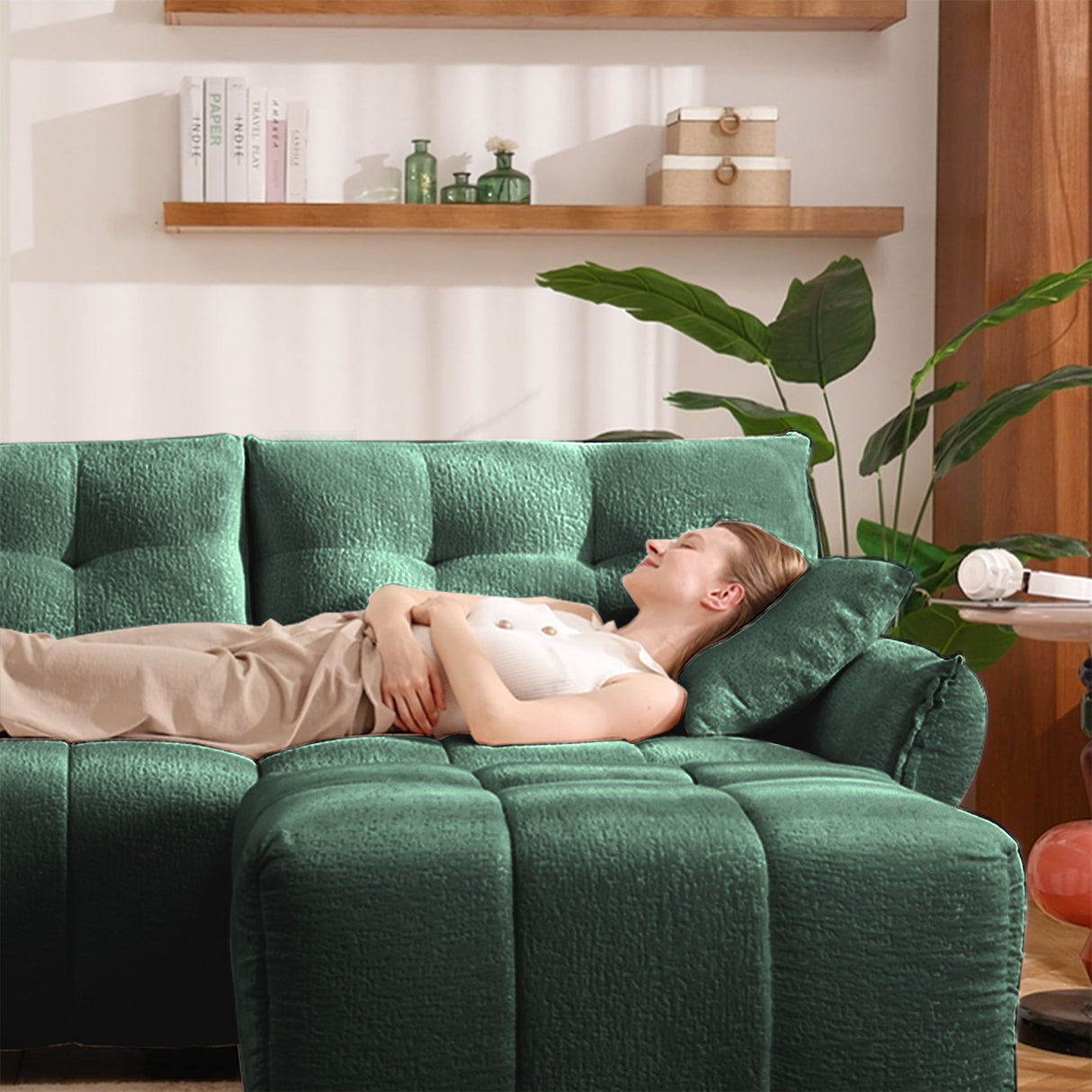 Sofa Set With Ottoman And Pillows, Textured, High Resilience Cushions