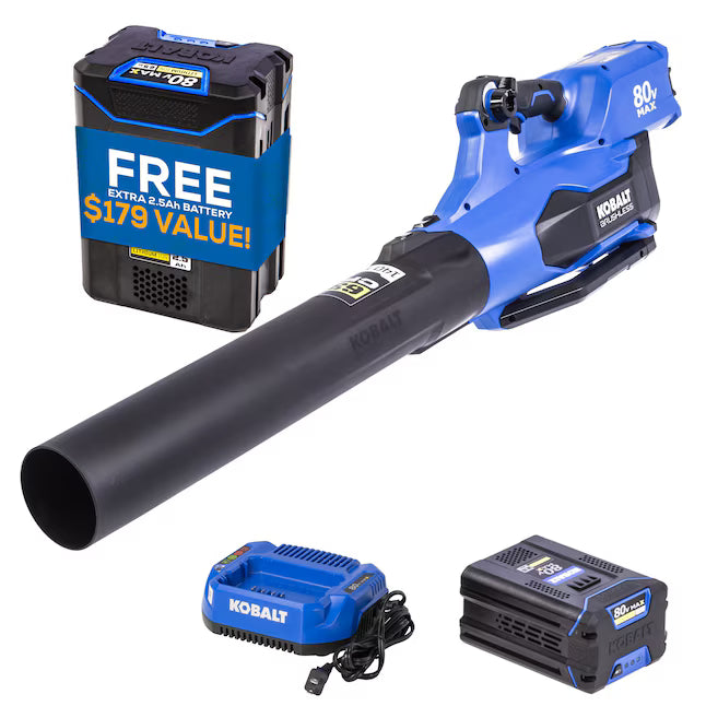 Kobalt 80V 630-CFM Cordless Leaf Blower with 2x 2.5Ah Batteries & Charger