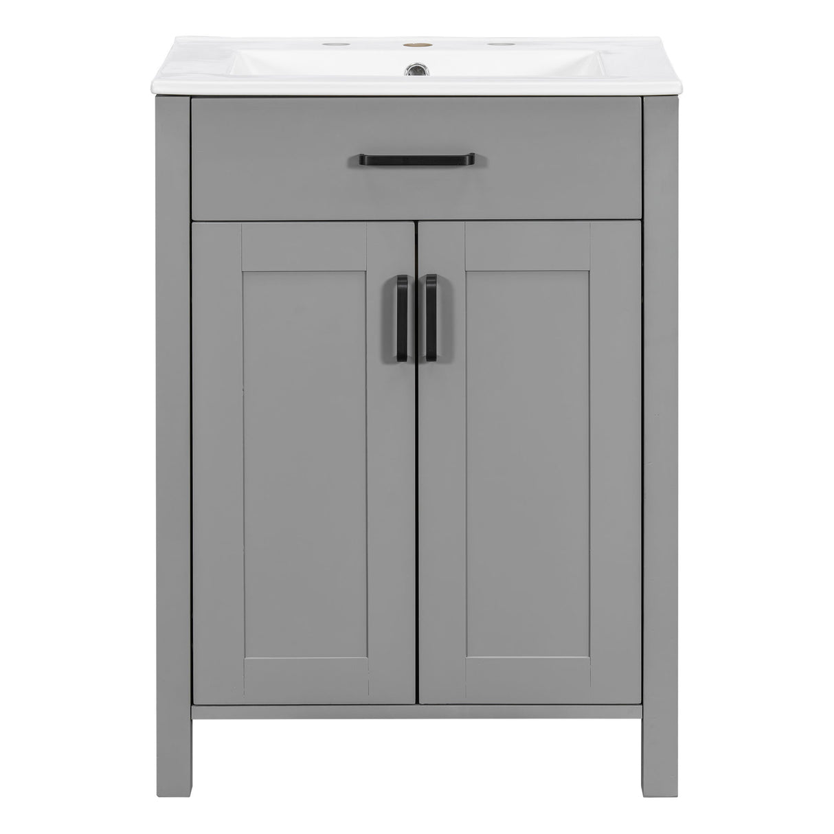 Bathroom Vanity With Ceramic Sink, Soft Close Doors, Flip Drawer, Double Layer Door Shelves