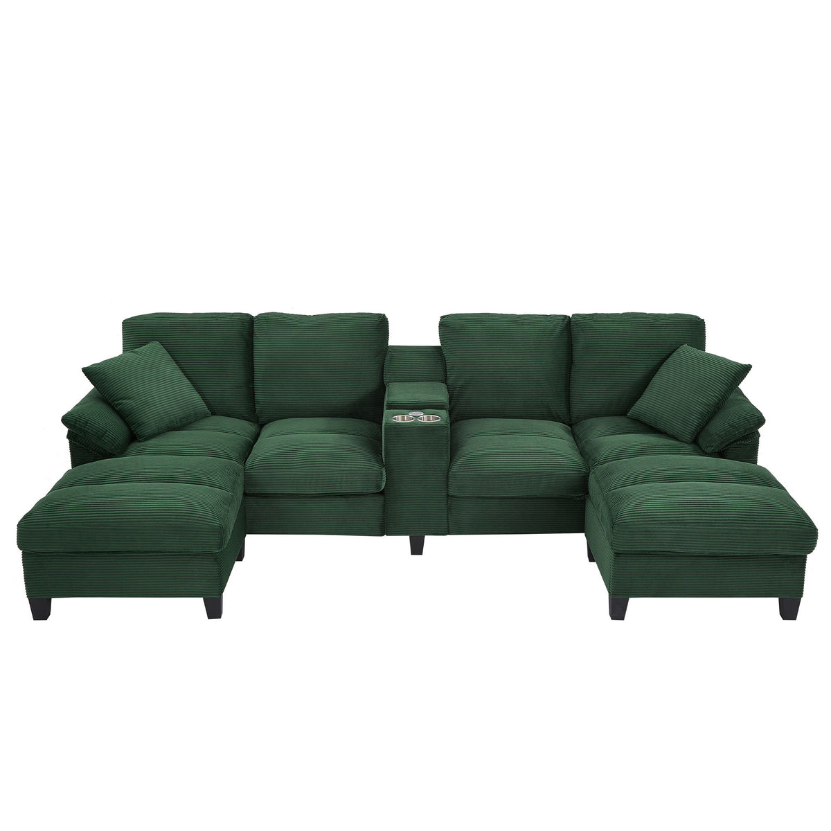 Modern U - Shaped Sectional Sofa With Storage Ottomans, USB Ports, And Cup Holders