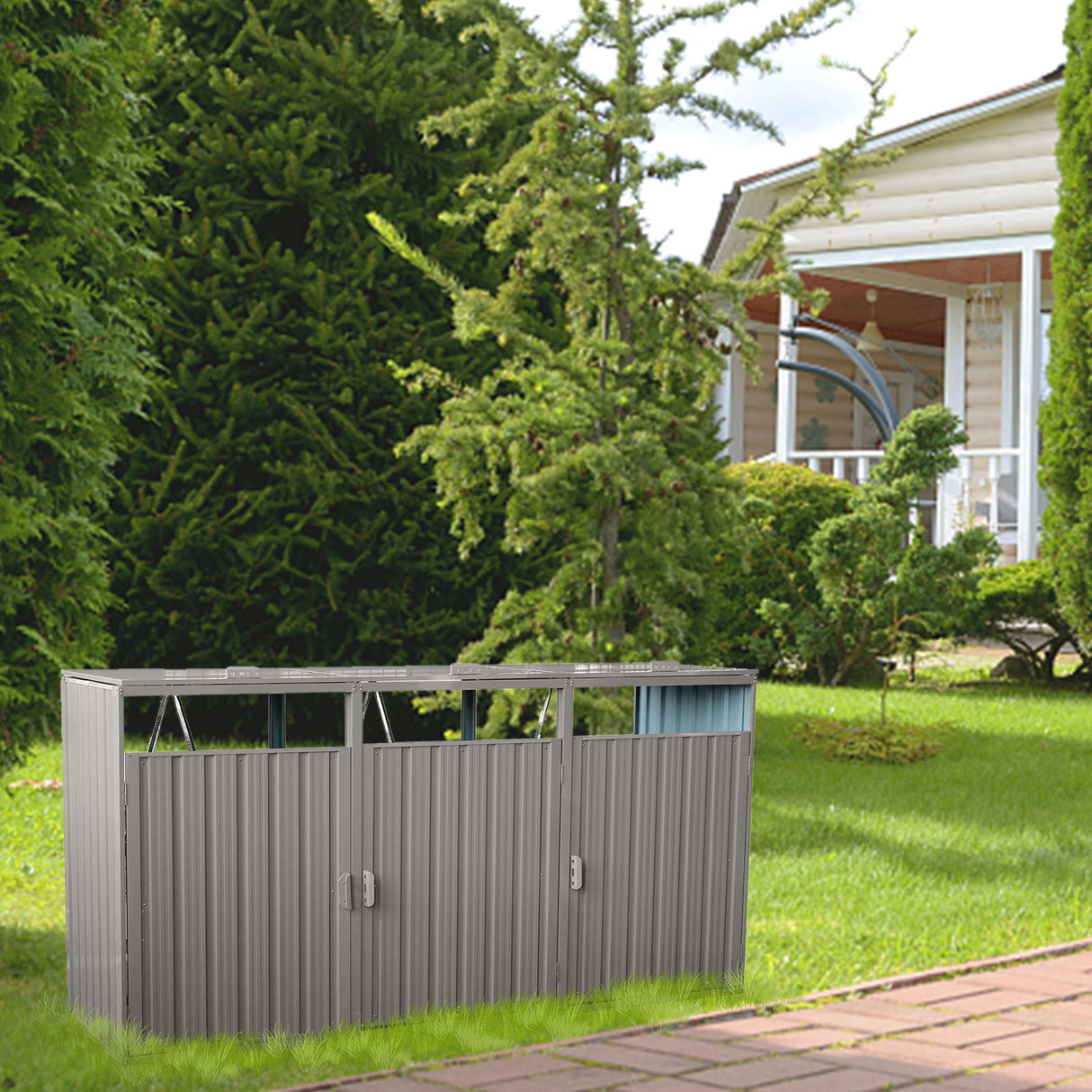 Garbage Bin Shed Outdoor Storage Building Weatherproof Galvanized Steel Housing