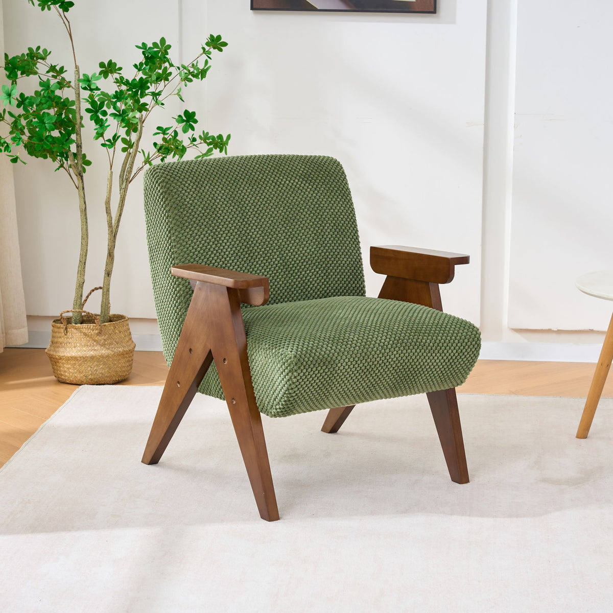 V-Shaped Armrest Accent Chair - Brown / Green