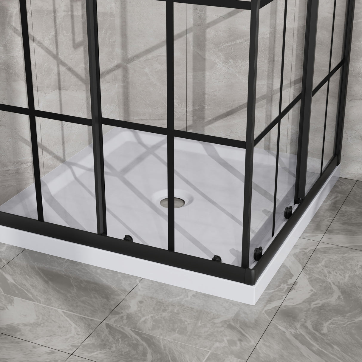 Corner Shower Door, Shower Enclosure With Dual Sliding Doors - Matte Black
