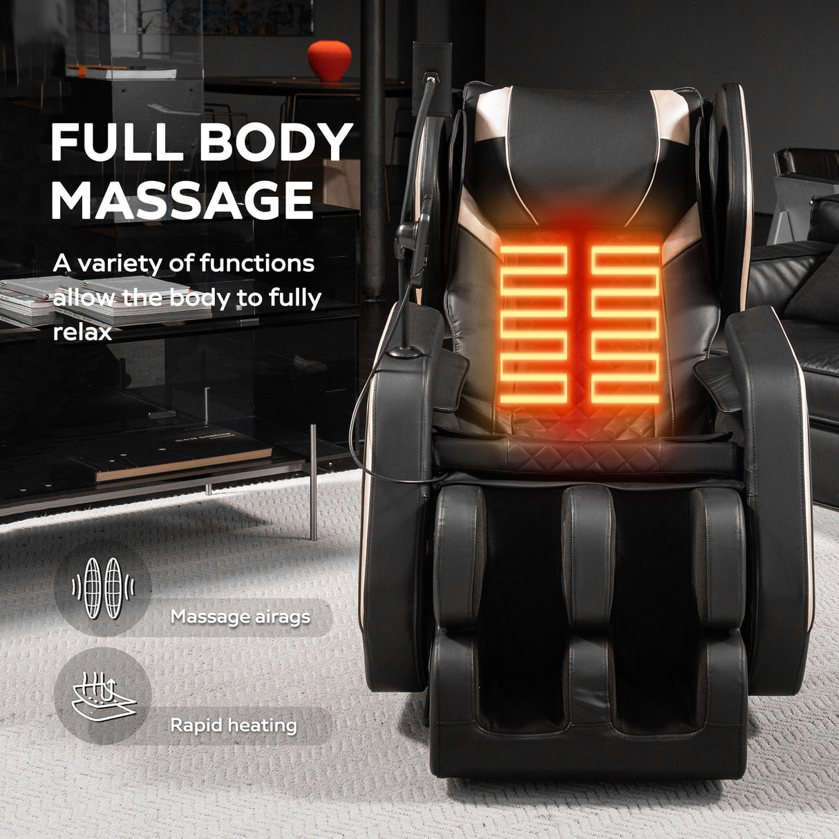Zero Gravity Massage Chair Recliner & 10 Massage Heads And Full Body Air Pressure - Black