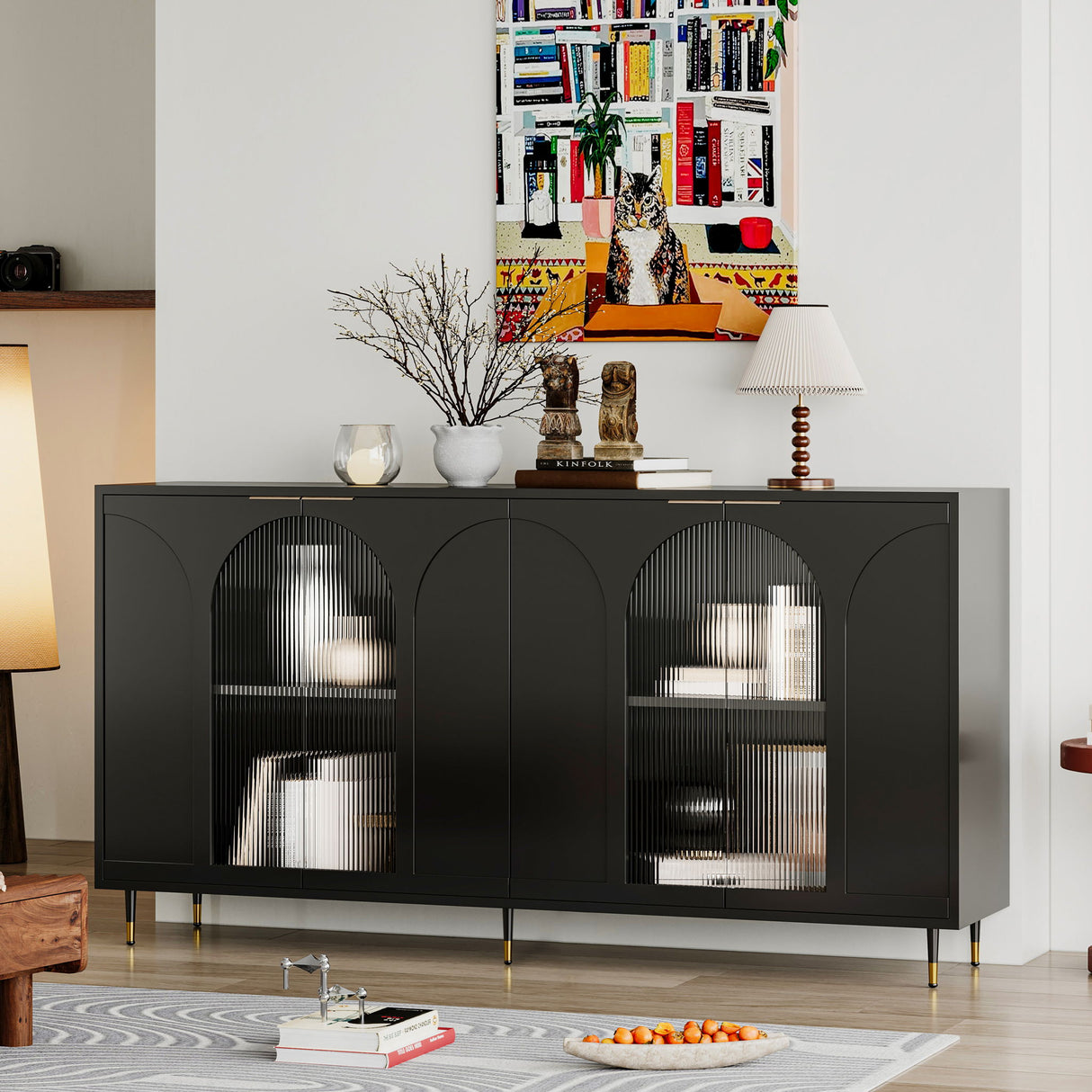 Accent Cabinet with 4 Fluted Glass Doors 60in x 16in
