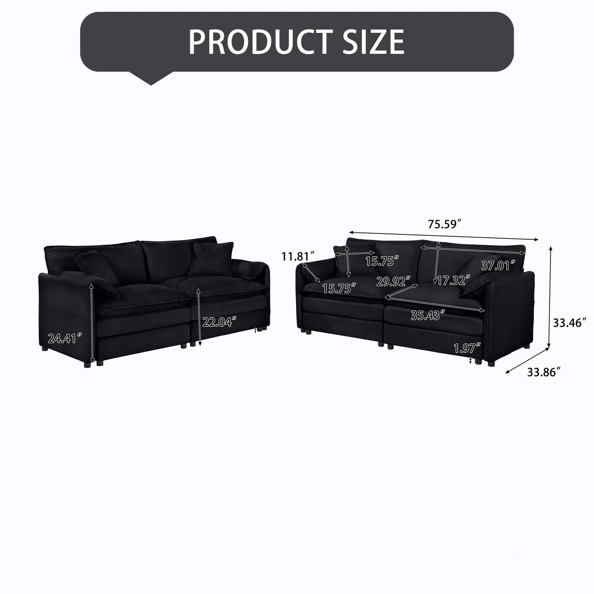 Modern Oversized Deep Seat Luxury 2 Piece Sofa Set With 4 Pillows
