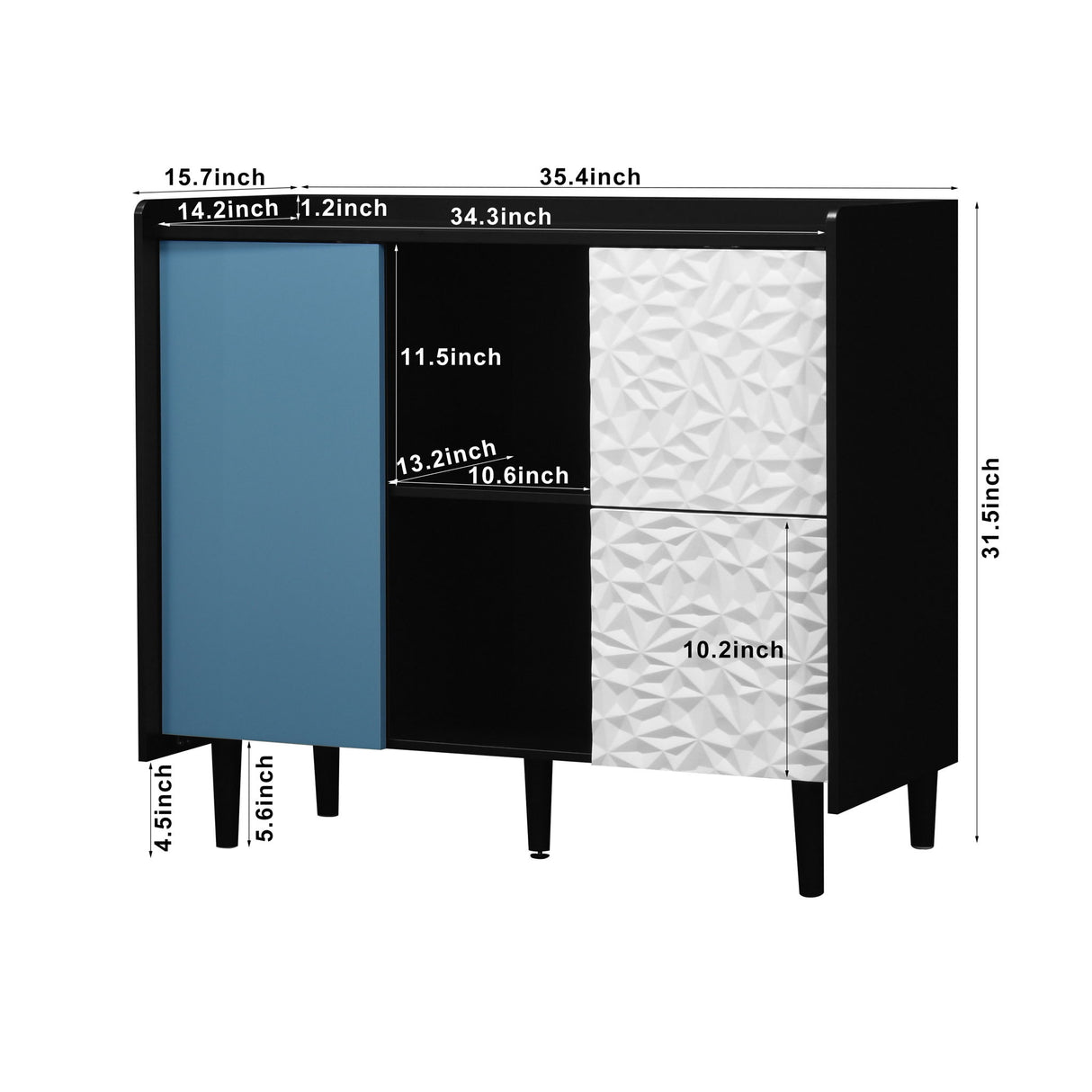 Sideboard Buffet Cabinet with Unique Panel Styling Wood Storage Drawers