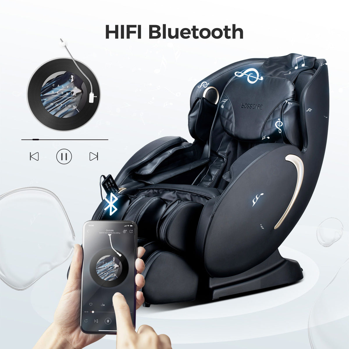 Bosscare - 3D Zero Gravity Massage Chair, Full Body Shiatsu Recliner With App - Black
