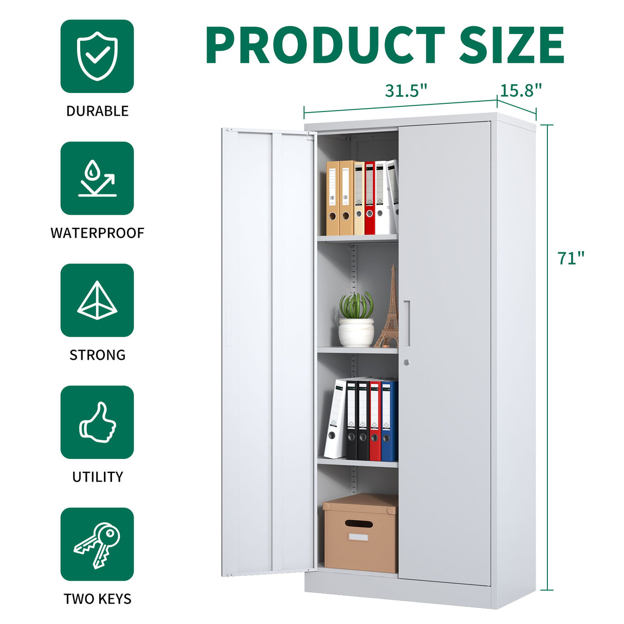 Heavy Metal Garage Storage Cabinet With Locking Doors, Steel, Adjustable Shelves