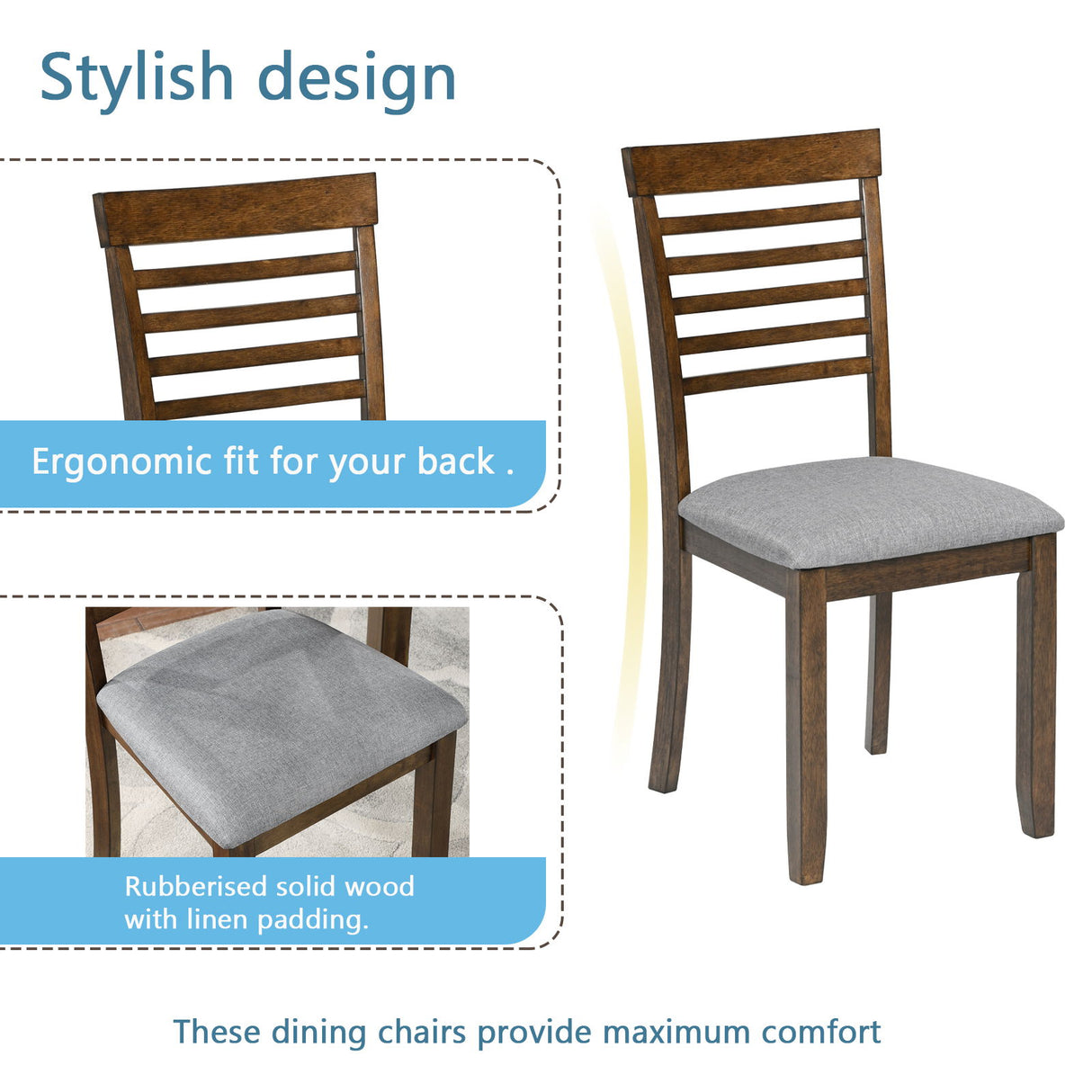 5 Pieces Modern Dining Set, Rectangular Wooden Dining Table With 4 Upholstered Chairs