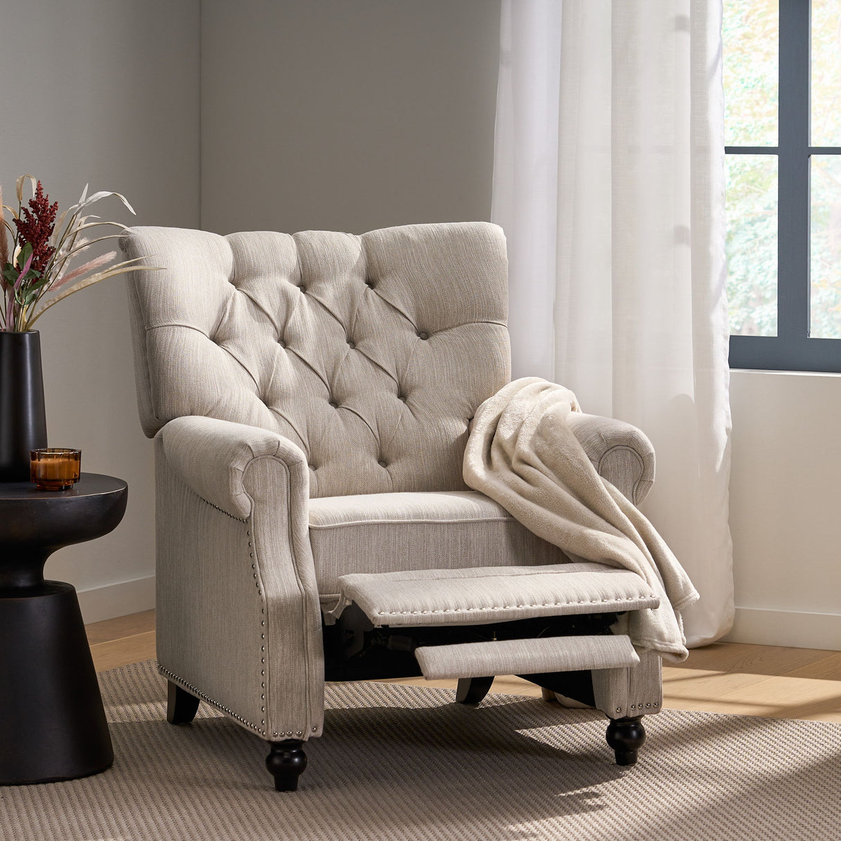 Welch - Contemporary Tufted Pushback Recliner - Beige