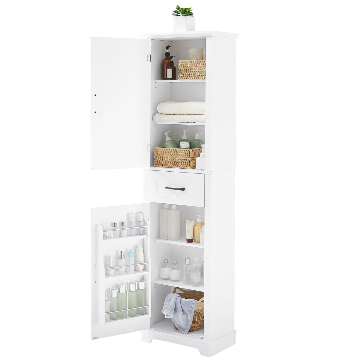 Tall Freestanding Bathroom Storage Cabinet With 2 Doors And Adjustable Shelves