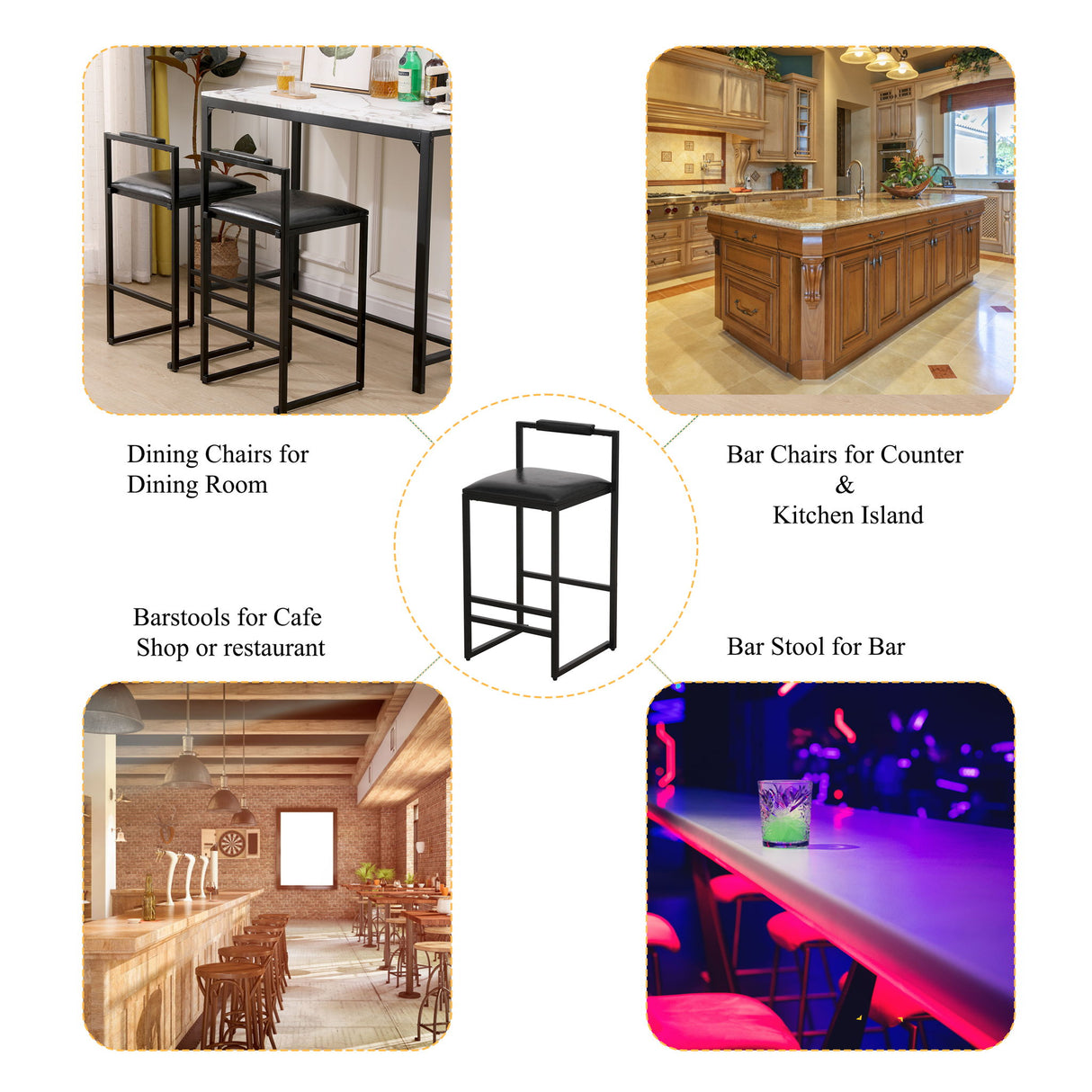 Elegant Bar Stool Set With Backrest And Footrest, Counter Height (Set of 2)