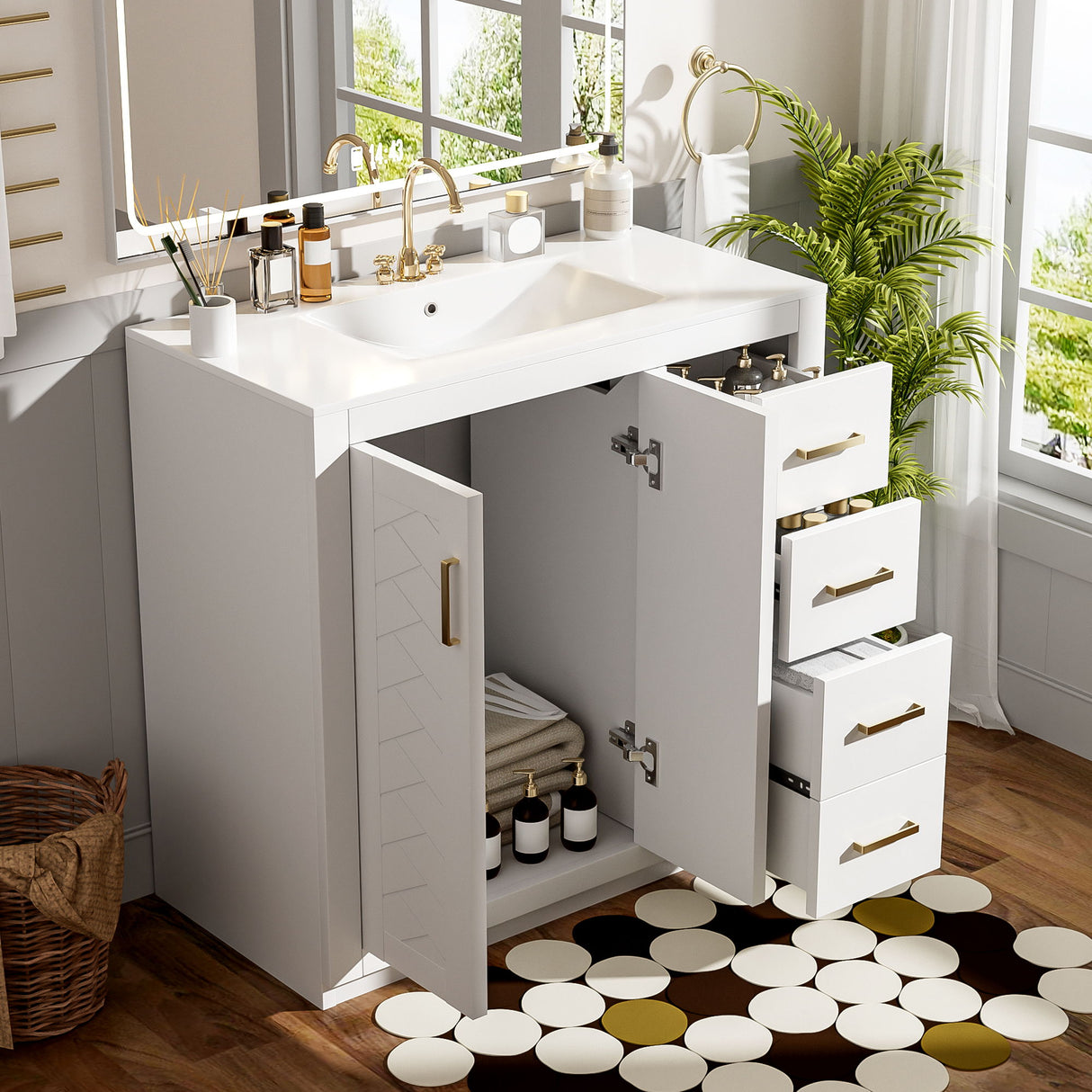 Bathroom Vanity With Sink Combo, Storage Cabinet, Freestanding Set With 3 Drawers & Soft Closing Doors