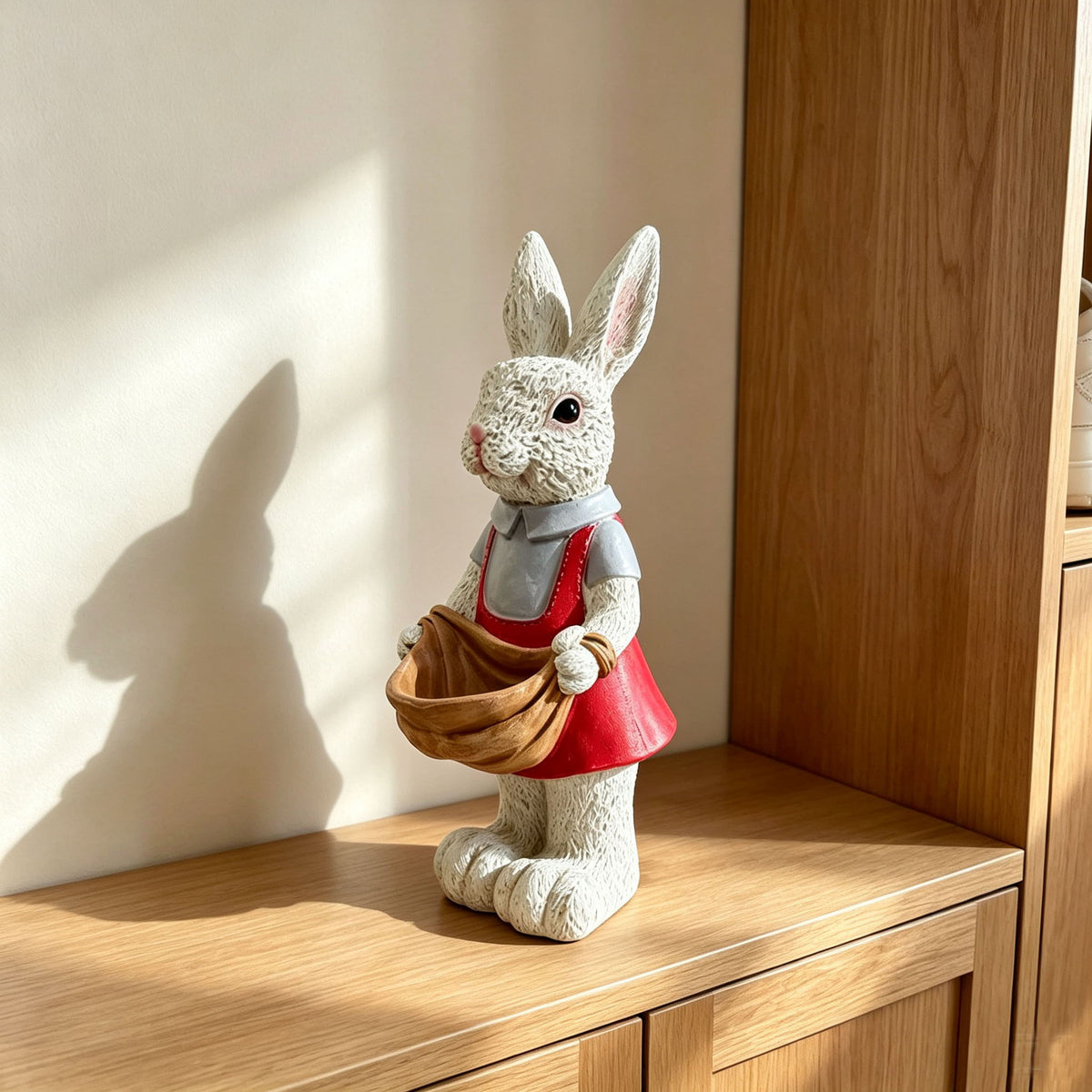 Whimsical Rabbit Statue Flower Pot Ornament, Garden Decor - Pink / White